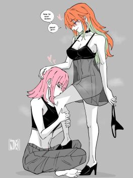 2girls alternate_costume babydoll black_babydoll black_negligee black_panties blush breasts commentary couple english_commentary gradient_hair green_hair highres hololive hololive_english jasper_xandros large_breasts lingerie long_hair mori_calliope multicolored_hair multiple_girls negligee nightgown open_mouth orange_hair panties pink_hair purple_eyes see-through_clothes see-through_nightgown steam steaming_body takanashi_kiara underwear virtual_youtuber yuri