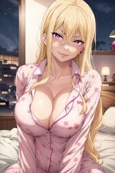 Rule 34 | ai-generated, animegirl, breasts, cleavage, fairy tail, highres, pajamas, selene (fairy tail)