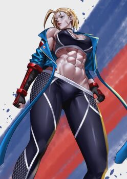 abs blonde_hair breasts cammy_white capcom jacket school_uniform skin_tight street_fighter street_fighter_6 zinfian