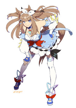 Rule 34 | + +, 1girl, almond eye (umamusume), animal ears, blue eyes, blue gloves, blush, bow, bow hairband, braid, braided sidelocks, breasts, brown hair, cleavage, colored inner hair, commentary request, gloves, hair between eyes, hair ornament, hairband, hairclip, highres, horse ears, horse girl, horse tail, long hair, looking at viewer, multicolored hair, red button, smile, solo, symbol-shaped pupils, tail, tenkey2022, too many hair ornaments, umamusume, white background, white hairband, x-shaped pupils