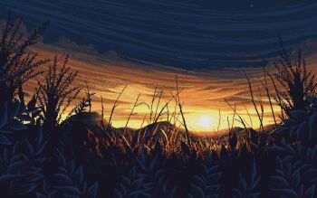 anas_abdin animated animated_gif cloud flare grass highres hill landscape nature no_humans original outdoors scenery sky star_(sky) sun sunset