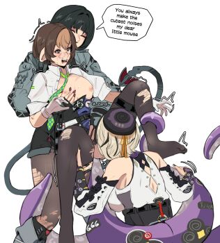 3girls absurdres animal_ears bare_shoulders black_hair breasts fellatio ffd_threesome futa_with_female futanari futasub glasses grabbing_another&#039;s_breast grabbing_from_behind green_jacket groping group_sex hat highres holding_another&#039;s_leg jacket jane_doe_(zenless_zone_zero) long_tail monster_girl mouse_ears mouse_girl mouse_tail multicolored_hair multiple_girls open_clothes open_mouth oral pantyhose scylla tail tentacle_girl tentacle_tail tentacles testicles thiren threesome tomiya_(zenless_zone_zero) torn_clothes torn_pantyhose yidhari_murphy zanqi zenless_zone_zero