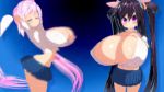 2girls 3d animated ariane_cevaille_(silo9) arm_behind_head black_hair blue_background blue_eyes blush bouncing_breasts breast_expansion breast_suppress breasts breasts_squeezed_together character_request cleavage closed_eyes dancing front-tie_top gigantic_breasts gradient_background gradient_hair huge_breasts large_breasts long_hair looking_at_viewer midriff miniskirt multicolored_hair multiple_girls no_bra one_eye_closed pink_hair pleated_skirt purple_eyes shirt short_sleeves sidelocks silo9 skirt source_request standing bouncing_breasts twintails very_long_hair video white_shirt wink
