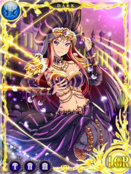 1girl armlet belladonna_(seiken_densetsu_3) blue_eyes bracelet breasts circle_of_mana isabella_(seiken_densetsu_3) jewelry jpeg_artifacts long_hair nail_polish necklace official_art red_hair seiken_densetsu sharp_nails sword_of_mana turban