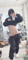 1girl black_hair bra cellphone indoors looking_at_phone mirror mirror_selfie navel phone photo_(medium) real_life room selfie short_hair smartphone standing underwear undressing ushijima_iiniku score:0 rating:questionable Rule 34 | 1girl, black hair, bra, cellphone, indoors, looking at phone, mirror, mirror selfie, navel, phone, photo (medium), real life, room, selfie, short hair, smartphone, standing, underwear, undressing, ushijima iiniku