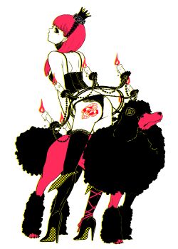 1girl ass bad_id bad_pixiv_id black_eyes candle chandelier crown dog female_focus hat highres legs monochrome original poodle red_hair solo thighhighs todoroki_sora todorokisora