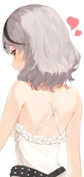 Rule 34 | back, black hair, commentary request, fluffy hair, frills, from behind, grey hair, heart, highres, hololive, nema 029, red eyes, sakamata chloe, simple background, smile, virtual youtuber