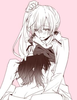 2girls bad_id bad_twitter_id blush unworn_clothes commentary_request licking licking_navel monokuro_(sekahate) multiple_girls ruby_rose rwby scar scar_across_eye scar_on_face weiss_schnee yuri