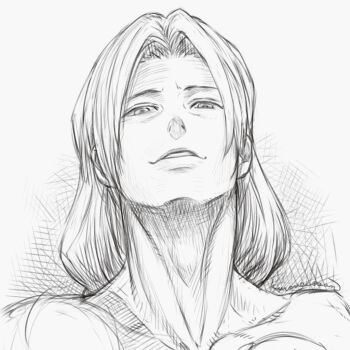 1boy commentary_request crosshatching greyscale hatching_(texture) kuroneco long_hair monochrome signature solo street_fighter vega_(street_fighter)