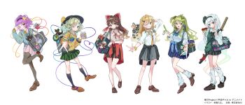 Rule 34 | + +, 5girls, absurdres, alternate hairstyle, animal print, animalization, bag, bag charm, bird, black choker, black hairband, black hat, black skirt, black socks, blonde hair, blue bag, blue skirt, blue sweater, blush, bow, braid, breasts, brown eyes, brown hair, brown pantyhose, brown shoes, cat, cellphone, cellphone strap, character charm, charm (object), choker, closed mouth, clothes around waist, collared shirt, commentary request, contemporary, copyright notice, crepe, drink carton, drinking straw, eating, eyeball, flip phone, food, food on face, frilled bow, frills, frog print, full body, green eyes, green hair, green hairband, green nails, green skirt, green vest, grey bag, grey hair, grin, hair between eyes, hair bow, hair ornament, hair scrunchie, hair tubes, hairband, hakurei reimu, hat, hat ribbon, heart, heart hair ornament, heart of string, highres, hitodama, holding, holding crepe, holding drink carton, holding food, holding phone, kaenbyou rin, kaenbyou rin (cat), katana, kirisame marisa, kneehighs, kochiya sanae, komeiji koishi, komeiji satori, konpaku youmu, konpaku youmu (ghost), leg up, leg warmers, loafers, long hair, long sleeves, looking at viewer, loose necktie, medium hair, miniskirt, multiple girls, neck ribbon, necktie, omamori, one eye closed, one side up, pantyhose, phone, pink hair, pink nails, pink skirt, plaid clothes, plaid skirt, pleated skirt, red bow, red eyes, red ribbon, reiuji utsuho, reiuji utsuho (bird), ribbon, saigyouji yuyuko, school bag, school uniform, scrunchie, sheath, sheathed, shirt, shoes, siblings, side braid, simple background, single braid, sisters, skirt, sleeves rolled up, smile, socks, sweater, sweater around waist, sword, sword on back, tamagogayu1998, third eye, touhou, v, v over eye, vest, weapon, weapon on back, white background, white leg warmers, white shirt, wrist scrunchie, x hair ornament, yellow eyes, yellow nails, yellow necktie, yellow ribbon, yellow sweater, yukkuri shiteitte ne