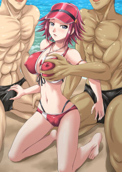 1girl absurdres breasts code_geass erection highres kouzuki_kallen large_breasts muscular muscular_male red_hair