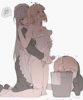 1futa 2girls after_vaginal aftersex anus ass blonde_hair breasts breath bucket censored cum cum_in_pussy cumdrip ejaculation futa_with_female futanari futanari-sama_(mdf_an) futasub grey_background grey_hair grey_hair_maid_(mdf_an) handjob heavy_breathing kneeling large_breasts long_hair maid maid_headdress mdf_an medium_breasts mosaic_censoring multiple_girls navel nipples open_mouth original panties panty_pull penis pussy simple_background sweat underwear yuri