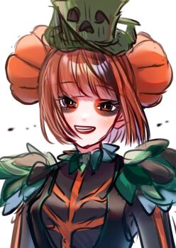 1girl absurdres aoiyuuna_811 bow character_request disneyland dress gloves halloween_costume hat highres long_hair long_sleeves looking_at_viewer makeup orange_eyes orange_hair simple_background smile solo