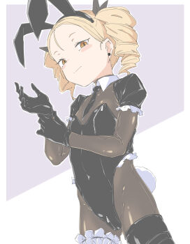 1girl absurdres adjusting_clothes adjusting_gloves animal_ears black_bodysuit black_gloves black_leotard black_necktie blush blush_stickers bodysuit bodysuit_under_clothes bondage_outfit breast_zipper brown_eyes cameltoe crotch_zipper detached_collar detached_sleeves drill_hair fake_animal_ears female_focus flat_chest gloves highleg highleg_leotard highres latex leotard loli looking_at_viewer mesugaki necktie original playboy_bunny rabbit_ears rabbit_tail short_necktie short_sleeves smile solo strapless strapless_leotard tail thighhighs twin_drills zettai_yarumoni zipper