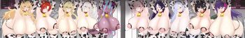 6+girls absurdres animal_ears animal_print aqua_hair armpits arms_up artoria_pendragon_(fate) artoria_pendragon_(lancer)_(fate) barghest_(fate) bell biscione_(fate) black_hair blonde_hair blue_lips blush boudica_(fate) braid braided_ponytail breast_pump breasts clenched_teeth closed_eyes closed_mouth collar colored_skin cow_ears cow_horns cow_print cowbell dragon_girl dragon_tail earrings elbow_gloves eyeliner fake_animal_ears fake_horns fate/grand_order fate_(series) florence_nightingale_(fate) folded_ponytail gigantic_breasts gloves green_eyes grey_skin hair_between_eyes hair_over_one_eye hair_ribbon heterochromia highres hoop_earrings horns huge_breasts ibuki_douji_(fate) incredibly_absurdres jewelry lactation long_hair long_image makeup marie_antoinette_(fate) marie_antoinette_alter_(fate) milking_machine minamoto_no_raikou_(fate) mrs._snake_(fate) multicolored_hair multiple_girls nipples one_eye_closed oni open_mouth panties parted_bangs passionlip_(fate) pink_hair pointy_ears ponytail purple_eyes purple_hair red_eyes red_hair ribbon short_hair short_ponytail side_ponytail sidelocks smile streaked_hair tail teeth thick_thighs thighhighs thighs tongue tongue_out topless_female underwear very_long_hair white_gloves white_hair white_panties white_thighhighs wide_image women_livestock yellow_eyes yom_(yom4_e)