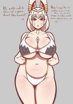 1girl absurdres aged_up animal_ears bikini black_bikini breasts cat_ears cat_girl chest_jewel collarbone cowboy_shot curvy english_text expressionless eyelashes facial_mark female_focus fingernails grey_background grey_hair highres huge_breasts looking_at_viewer mature_female medium_hair multicolored_bikini nail_polish navel nia_(xenoblade) open_mouth quin_nsfw red_nails simple_background solo standing swimsuit white_bikini wide_hips xenoblade_chronicles_(series) xenoblade_chronicles_3 yellow_bikini yellow_eyes