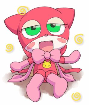 1girl animal animal_ears animal_print animated animated_gif blush blush_stickers bodysuit boots cape cat cat_day cat_ears cat_girl cat_print dizzy furry gloves green_eyes looking_at_viewer miko_(nyani_ga_nyander_nyander_kamen) nyani_ga_nyander_nyander_kamen open_mouth pink_boots pink_cape pink_gloves print_bodysuit red_bodysuit sitting smile spiral superhero_costume white_background white_fur yamanokonza