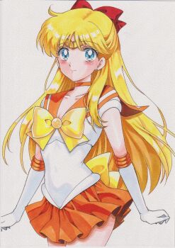 1girl adult_swim aino_minako bishoujo_senshi_sailor_moon bishoujo_senshi_sailor_moon_r bishoujo_senshi_sailor_moon_r:_the_movie bishoujo_senshi_sailor_moon_s bishoujo_senshi_sailor_moon_s_the_movie:_kaguya-hime_no_koibito bishoujo_senshi_sailor_moon_supers bishoujo_senshi_sailor_moon_supers_the_movie:_sailor_9_senshi_shuuketsu!_black_dream_hole_no_kiseki blonde_hair blue_eyes bow chikoto chikoto_(kztc4472) highres marker_(medium) retro_artstyle sailor_senshi_uniform sailor_venus tiara toei_company toonami traditional_media viz_media