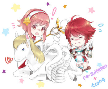 ! 2girls artist_collaboration artist_name fire_emblem fire_emblem_fates frown hairband hinoka_(fire_emblem) japanese_clothes looking_at_viewer multiple_girls nintendo open_mouth pegasus pink_eyes pink_hair red_hair sakura_(fire_emblem) siblings sisters tcong white_hairband wintercookies worried