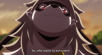 1girl :3 animated animated_gif anime_screenshot digimon digimon_(creature) digimon_beatbreak furry furry_female long_hair looking_at_viewer red_eyes shaded_face smile smug toei_company wolvermon