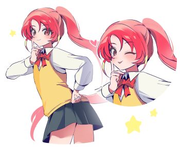 1girl ebi_(shrimp_eleven) inazuma_eleven_(series) inazuma_eleven_victory_road ponytail red_hair school_uniform shinohara_raika shirt simple_background solo white_background white_shirt