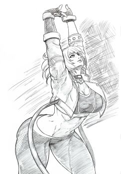 1girl ass breasts female_focus huge_ass huge_breasts juliole35301969 large_breasts leona_heidern long_hair pants ponytail the_king_of_fighters thick_thighs thighs