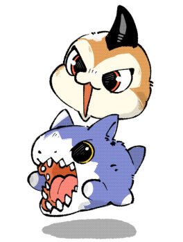 digimon digimon_(creature) digimon_story:_time_stranger dorimon horns mimi_02525 no_humans open_mouth red_eyes sharp_teeth simple_background single_horn teeth tunomon white_background yellow_eyes