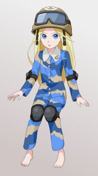 1girl ace_attorney adjusting_goggles armie_buff blue_eyes blue_pajamas bowler_hat brown_helmet hat helmet highres magnifying_glass massyfs multiple_drawing_challenge pajamas phoenix_wright:_ace_attorney_-_spirit_of_justice simple_background solo