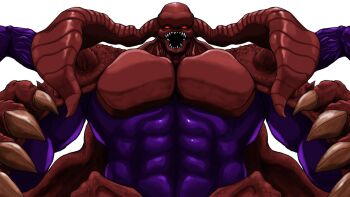 Rule 34 | 1boy, abs, artist request, creepy, demon, fangs, highres, horns, looking at viewer, monster, muscular, no humans, open mouth, pectorals, reference sheet, ruby eye shabranigdu, sharp teeth, simple background, slayers, teeth, white background
