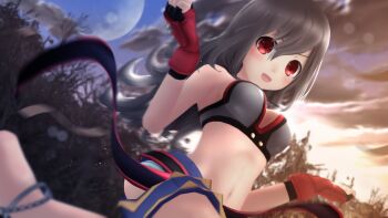 3d anklet breasts choujigen_game_neptune fingerless_gloves garry&#039;s_mod gloves grey_hair highres jewelry long_hair martial_arts_belt medium_breasts navel neptune_(series) pants red_eyes red_gloves sculp2 strapless_sports_bra tekken_(neptunia) torn_clothes torn_pants