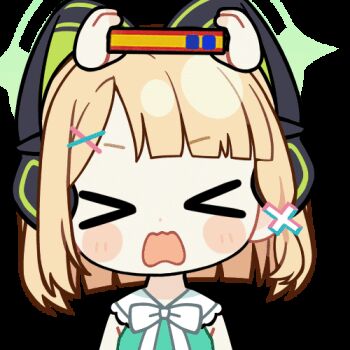 &gt;_&lt; 1girl animal_ear_headphones animal_ears animated animated_gif blonde_hair blue_archive blunt_bangs blunt_ends blush_stickers board_game bow bowtie box cat_ear_headphones cat_ears chibi chunye_haruya disembodied_hand dress facing_viewer fake_animal_ears green_dress green_halo hair_ornament hairclip halo headphones low-tied_sidelocks lowres midori_(blue_archive) missing_commentary open_mouth parted_bangs second-party_source short_hair sidelocks simple_background sleeveless sleeveless_dress solo the_game_of_life_(board_game) throwing transparent_background upper_body wavy_mouth white_bow white_bowtie x_hair_ornament