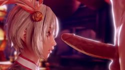 1boy 1girl 3d animated brown_eyes cum cum_in_mouth deepthroat eyelashes facejob fellatio from_side hair_ornament half-closed_eyes hand_on_another's_head hetero irrumatio large_penis looking_at_penis lu_lingqi open_mouth oral orgasm penis penis_awe penis_on_face poking shin_sangoku_musou short_hair twitching_penis tyviania uncensored video white_hair