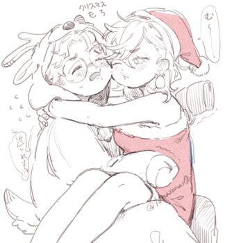 10matomat0 1boy 1girl animal_costume arms_around_neck ayase_momo bare_shoulders blush breasts cheek-to-cheek christmas couple dandadan dress earrings feet_out_of_frame fur-trimmed_dress fur-trimmed_headwear fur_trim glasses hair_between_eyes hat heads_together hetero jewelry looking_at_another medium_breasts medium_hair one_eye_closed parted_bangs red_dress red_hat reindeer_costume round_eyewear santa_costume santa_dress santa_hat short_hair sitting sitting_on_lap sitting_on_person sketch takakura_ken_(dandadan) twitter_username white_background