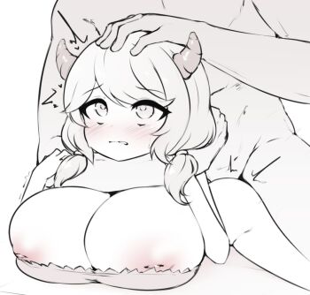 1boy 1girl ahegao ass blush brad breasts camieux cleavage draph granblue_fantasy height_difference hetero horns huge_breasts inverted_nipples monochrome motion_lines muscular muscular_male nipple_slip nipples pldf sex shortstack spread_legs twintails