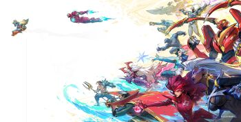 5girls 6+boys arc_reactor armor artist_request avengers_(series) black_panther_(marvel) cape captain_america_(series) casting_spell cryokinesis dark-skinned_female dark-skinned_male dark_skin darkchylde deadpool_(series) demon_girl demon_horns doctor_strange gun highres holding holding_gun holding_sword holding_polearm holding_weapon horns iron_man iron_man_(series) long_hair luna_snow magik_(x-men) magnetism magneto marvel marvel_rivals mecha multicolored_armor multiple_boys multiple_girls namor official_art peni_parker polearm power_armor red_hair robot rocket_raccoon scarlet_witch sp//dr spider-man_(series) spider-verse spider-verse_(comics) star-lord storm_(x-men) superhero_costume sword trident weapon white_hair x-men