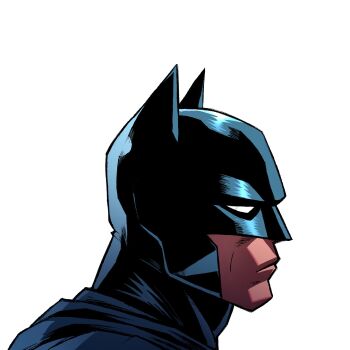 1boy batman batman_(series) commentary commentary_request dc_comics from_side frown highres male_focus pizza990 portrait profile simple_background solo superhero_costume white_background