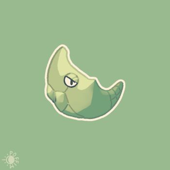 Rule 34 | artist logo, character name, gen 1 pokemon, green background, highres, logo, metapod, nintendo, no humans, outline, poffim, pokemon, pokemon (creature), simple background, solo, white outline