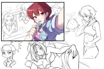 10_09hwan agumon_(digimon_savers) daimon_masaru_(digimon_savers) digimon digimon_(creature) digimon_savers eating fujieda_yoshino gaomon lalamon leaf lilithmon makino_ruki open_mouth petals pink_eyes pink_hair plant short_hair thoma_h._norstein