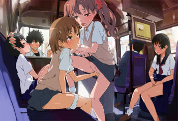 00s 2boys 4girls bad_id bad_pixiv_id black_hair blue_eyes blue_hair blush breasts brown_eyes brown_hair bus bus_interior closed_eyes clothes clothes_lift cum ejaculation female_masturbation female_pubic_hair fingering flower group_sex hair_flower hair_ornament hair_ribbon hairclip head_wreath kamijou_touma leg_up loli long_hair male_masturbation masturbation medium_breasts misaka_mikoto motor_vehicle multiple_boys multiple_girls mutual_masturbation neemui no_panties onlookers open_mouth orgy panties panties_around_leg panty_pull penis petite pubic_hair public_indecency pussy pussy_juice ribbon saten_ruiko school_uniform serafuku shirai_kuroko short_hair sitting skirt skirt_lift small_breasts socks sparse_pubic_hair spread_legs surprised sweat sweater_vest tears teeth toaru_kagaku_no_railgun toaru_majutsu_no_index twintails uiharu_kazari uncensored underwear vehicle vest watching white_panties yuri