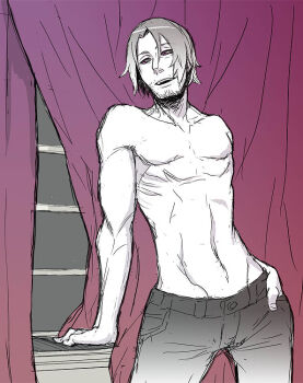 bantrain facial_hair gambit male_focus marvel red_eyes topless_male sketch stubble togatsuko x-men