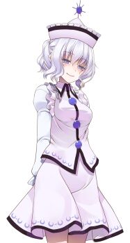 Rule 34 | 1girl, arms behind back, blush, buttons, closed mouth, collared shirt, commentary request, cowboy shot, crescent print, crote, frilled shirt, frilled sleeves, frills, hair between eyes, half-closed eyes, hat, highres, juliet sleeves, large variant set, long sleeves, looking at viewer, medium skirt, merlin prismriver, pink hat, pink shirt, pink skirt, puffy sleeves, purple eyes, shirt, short hair, skirt, smile, solo, standing, tachi-e, touhou, transparent background, variant set, white hair, white shirt