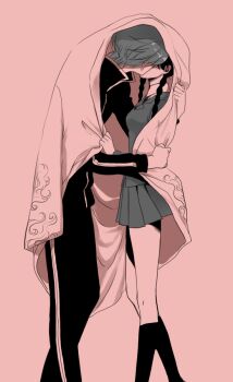 Rule 34 | 1boy, 1girl, bad id, bad pixiv id, braid, couple, hakama, hakama skirt, haori, hetero, japanese clothes, kiss, kyoukai no rinne, leila (yurisouls), long hair, mamiya sakura, monochrome, rokudou rinne, school uniform, short hair, simple background, skirt, twin braids