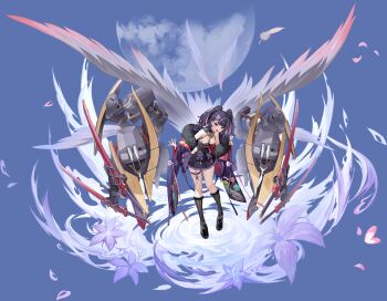 Rule 34 | 1girl, absurdres, artist request, azur lane, black dress, black kimono, black socks, boots, breasts, candy, candy wrapper, cannon, choker, cleavage, coat, dress, feathered wings, floral print, flower, food, fujinami (azur lane), full body, full moon, fur-trimmed kimono, fur trim, hair ornament, highres, holding, holding candy, holding food, holding lollipop, horns, japanese clothes, jirai kei, katana, kimono, knee boots, kneehighs, leaning forward, lollipop, long hair, long sleeves, mole, moon, multicolored hair, multicolored nails, multiple wings, nail polish, non-web source, obi, off shoulder, official art, open mouth, pink hair, platform boots, print kimono, purple coat, purple eyes, purple hair, purple kimono, rigging, ripples, rudder footwear, sash, shaped lollipop, sheath, sheathed, short dress, short kimono, skirt, sleeveless, smile, socks, solo, standing, standing on liquid, streaked hair, sword, thigh strap, thighs, torpedo launcher, torpedo tubes, transparent background, two-tone hair, water, weapon, wide sleeves, wings