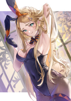 1girl absurdres animal_ears armpits big_breasts blonde_hair blush breasts cleavage detached_collar fake_animal_ears female_focus gloves hair_ornament hairclip highres long_ears long_hair navel nintendo pantyhose playboy_bunny pointy_ears princess_zelda rabbit_ears shuri_(84k) the_legend_of_zelda the_legend_of_zelda:_breath_of_the_wild zelda_(breath_of_the_wild)