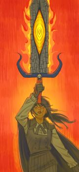 Rule 34 | 1girl, black cape, black dress, black gloves, black hair, black ribbon, cape, chainsaw man, dress, drugsandsocks, facial scar, gloves, greatsword, highres, holding, holding sword, holding weapon, long hair, long sleeves, neck ribbon, ribbon, scar, scar on cheek, scar on face, scar on nose, shirt, solo, sword, weapon, white shirt, yellow eyes, yoru (chainsaw man)