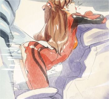 1boy 1girl arched_back breasts brown_hair butterchalk highres long_hair mass_production_eva mecha_pilot_suit monster neon_genesis_evangelion nipples outdoors plugsuit_(evangelion) rape sex sex_from_behind sketch small_breasts souryuu_asuka_langley tongue tongue_out torn_clothes vaginal