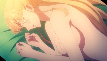 1girl blonde_hair blue_eyes breasts cleavage highres kekkon_yubiwa_monogatari large_breasts long_hair nonaka_himeno sideboob solo stitched third-party_edit