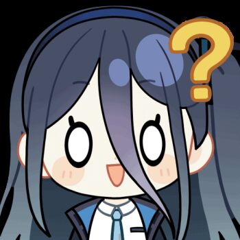 0_0 1girl :d ? animated animated_gif aqua_necktie aris_(blue_archive) black_jacket blinking blue_archive blue_hair blue_hairband blue_jacket blush_stickers chibi chunye_haruya collared_shirt dot_nose hair_between_eyes hairband jacket long_bangs long_hair long_hair_between_eyes looking_at_viewer lowres multicolored_jacket necktie one_side_up open_clothes open_jacket open_mouth school_uniform second-party_source shirt simple_background smile solo transparent_background upper_body white_jacket white_shirt