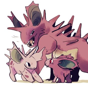 gen_1_pokemon lowres nidoking nidoran nidoran_(male) nidorino nintendo no_humans pokemon pokemon_(creature) simple_background white_background