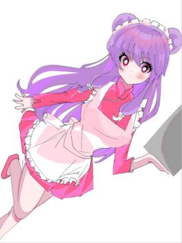 1girl border bow china_dress chinese_clothes double_bun dress hair_bun highres long_hair open_mouth purple_hair ranma_1/2 red_eyes shampoo_(ranma_1/2) sidelocks solo